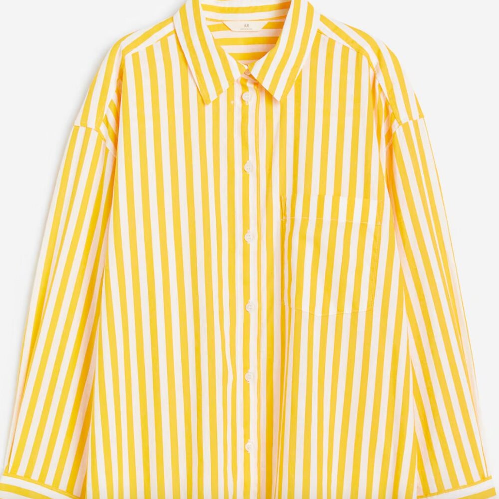 Yellow Stripe Linen Blend Button Down | H&M | 4X